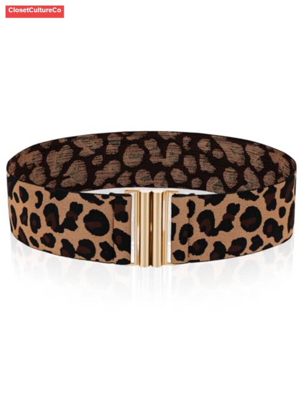 Women's Wide Stretch Waist Belt Vintage Elastic Leopard Print Skinny Dress Tuck